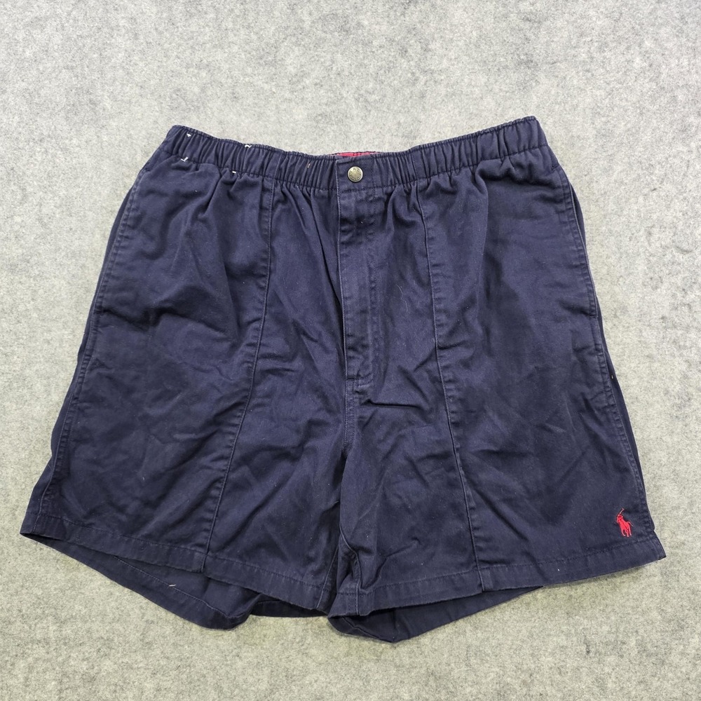 VTG Polo Ralph Lauren Shorts Mens 34 Blue Chino Pony Logo Elastic Waist 7 Inseam - Picture 2 of 16